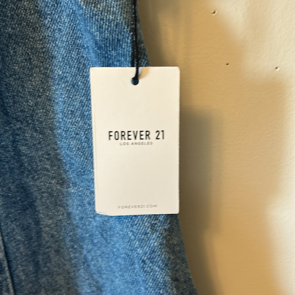 Forever 21 Blue Denim Jumper silver tone buckle zip back size M style tag on - Picture 2 of 5